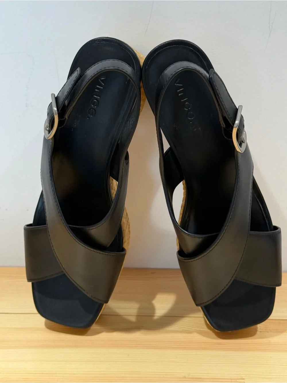 New Vince Clementina Black Leather Platform Slingback Sandals – Size 39 (8.5)